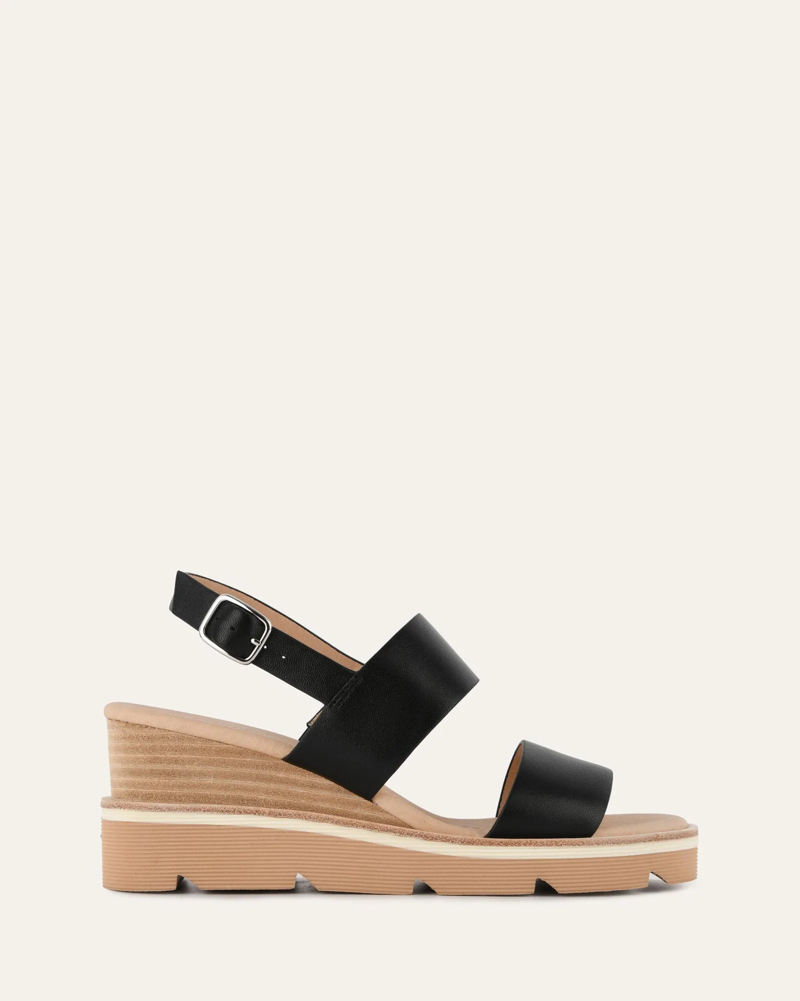 KINNEY WEDGE SANDAL BLACK LEATHER