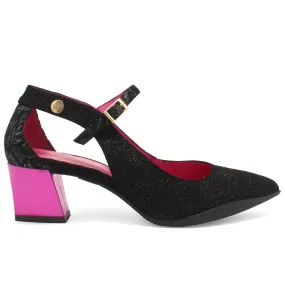 La La - Black Glitter low heel shoe