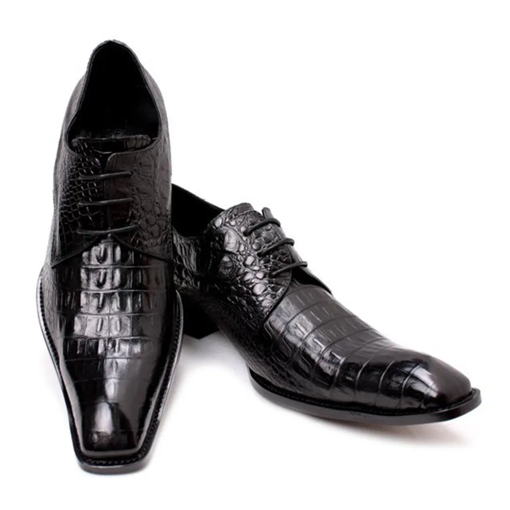 Men Lace Up Crocodile Pattern Pointed Oxford Shoes