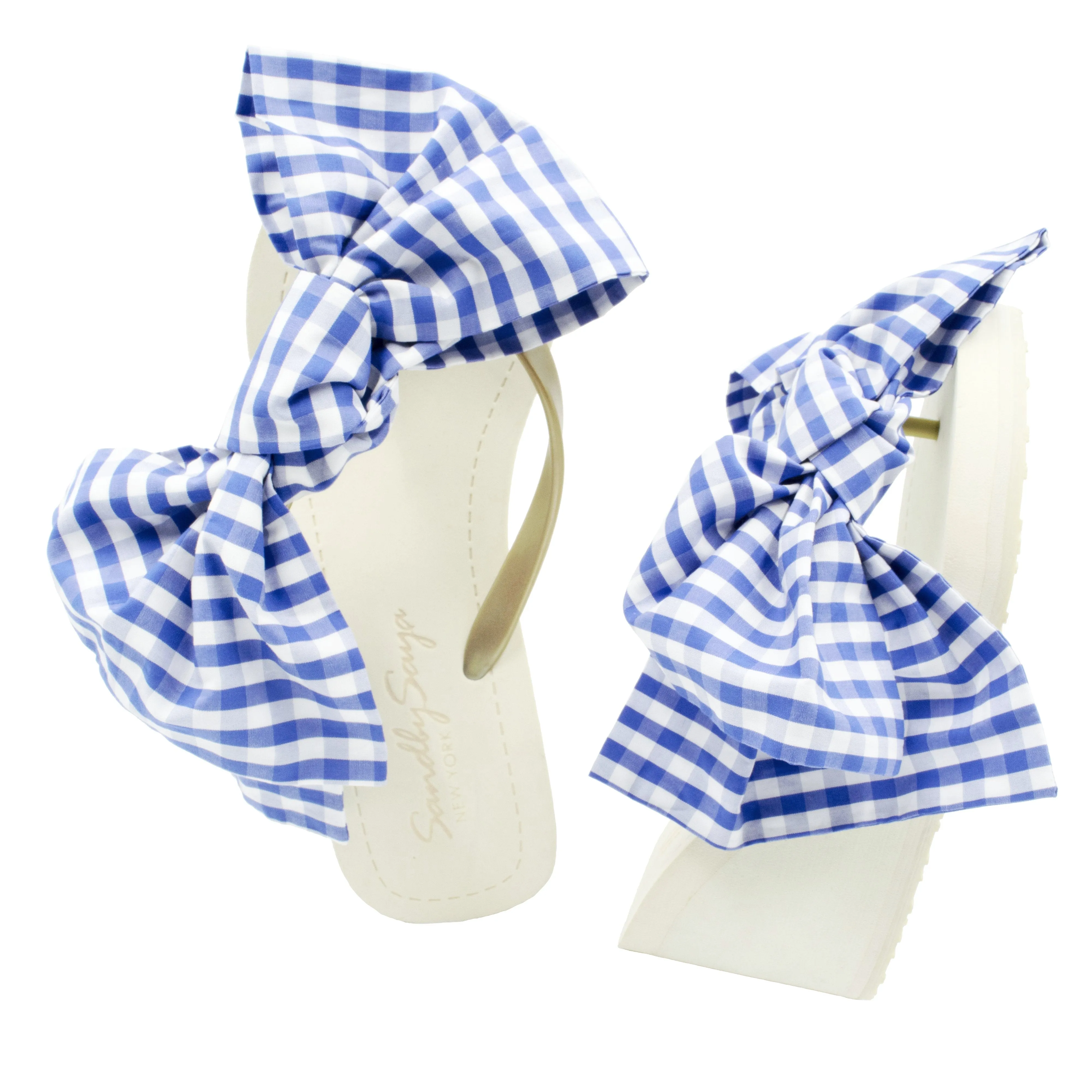 Moore Gingham Over Sized Bow- Embellished Women's High Wedge Flip Flops Sandal