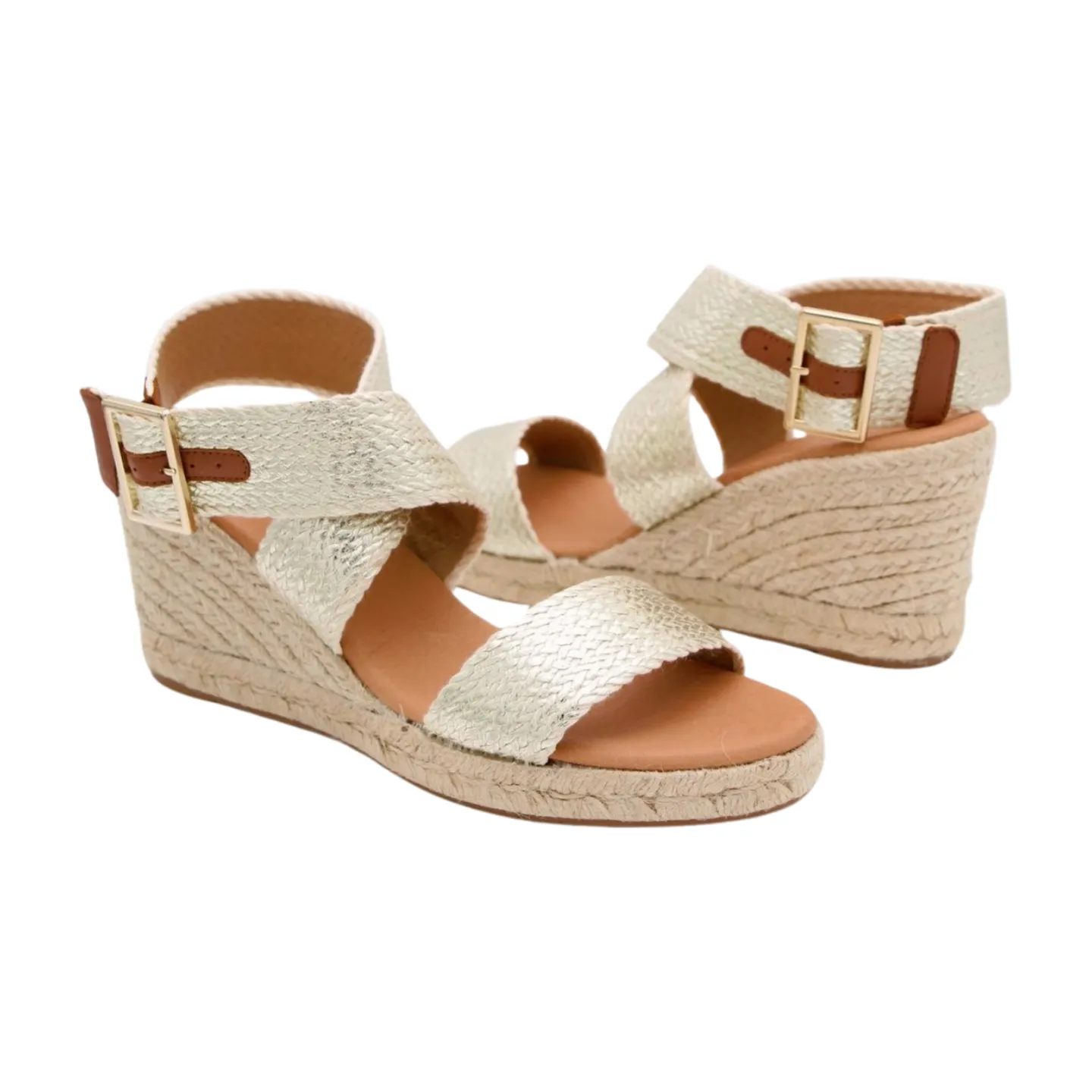 PINAZ Gold Criss Cross Woven Wedge Sandal