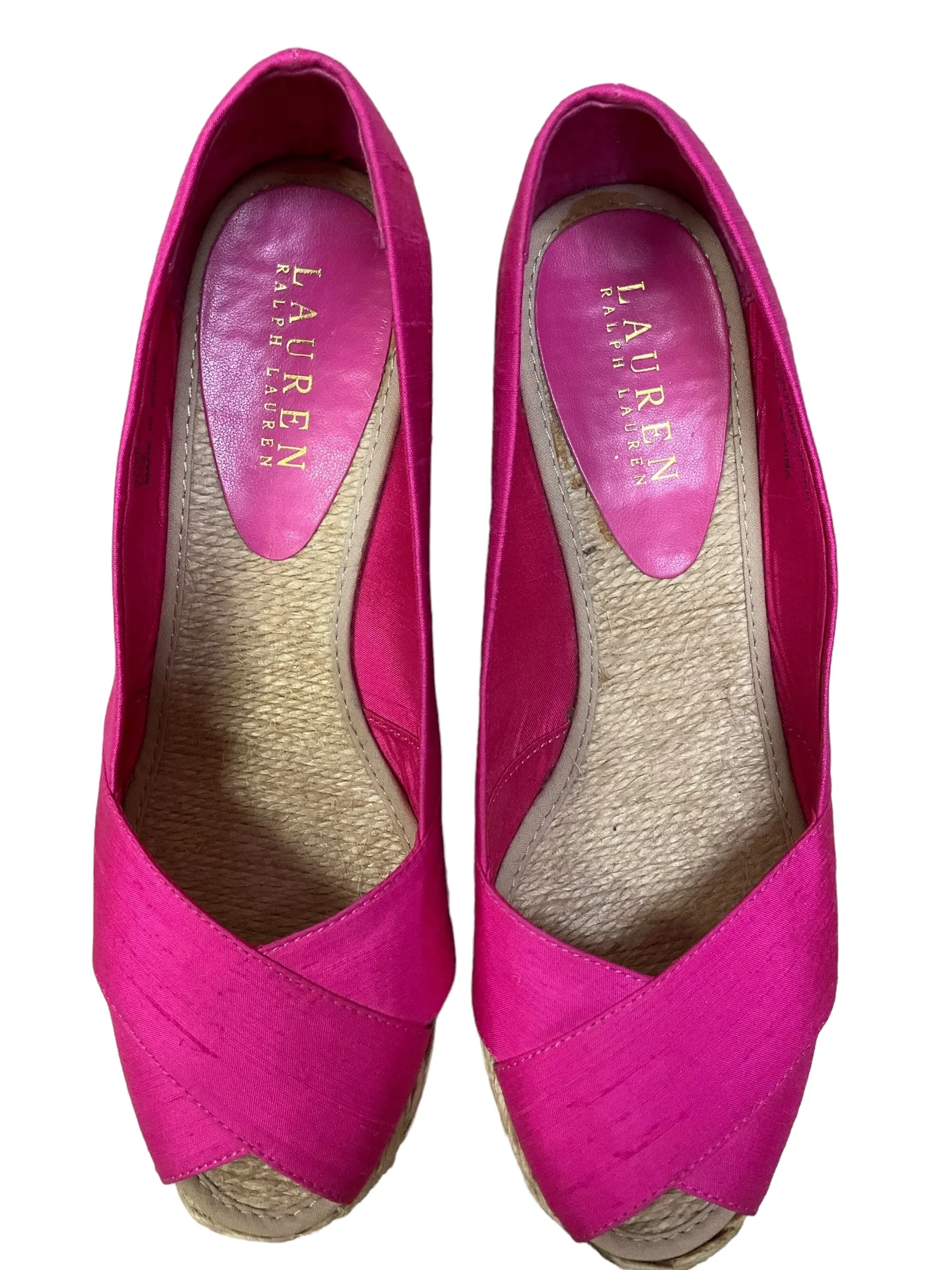 Pink Sandals Heels Wedge Lauren By Ralph Lauren, Size 8