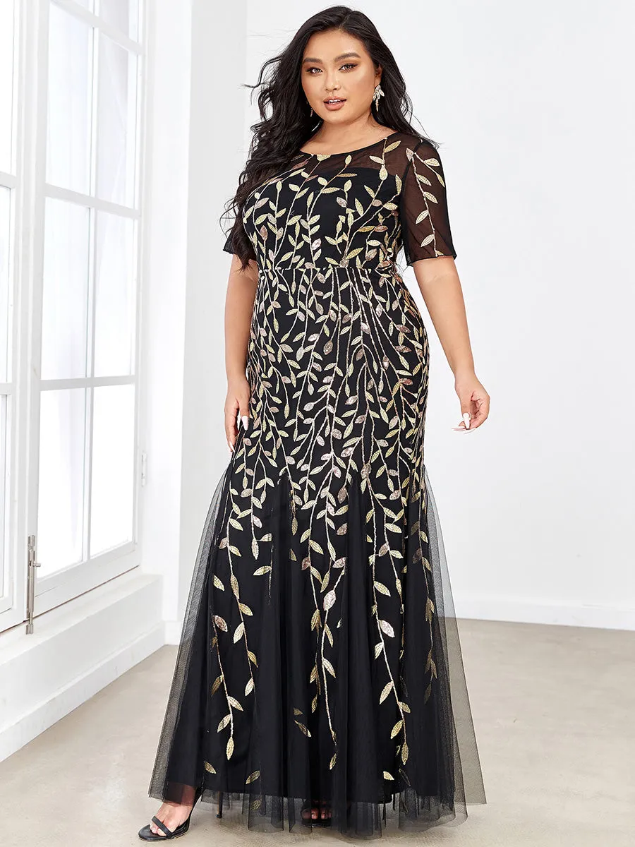 Plus Size Floral Sequin Print Fishtail Tulle Dresses for Party