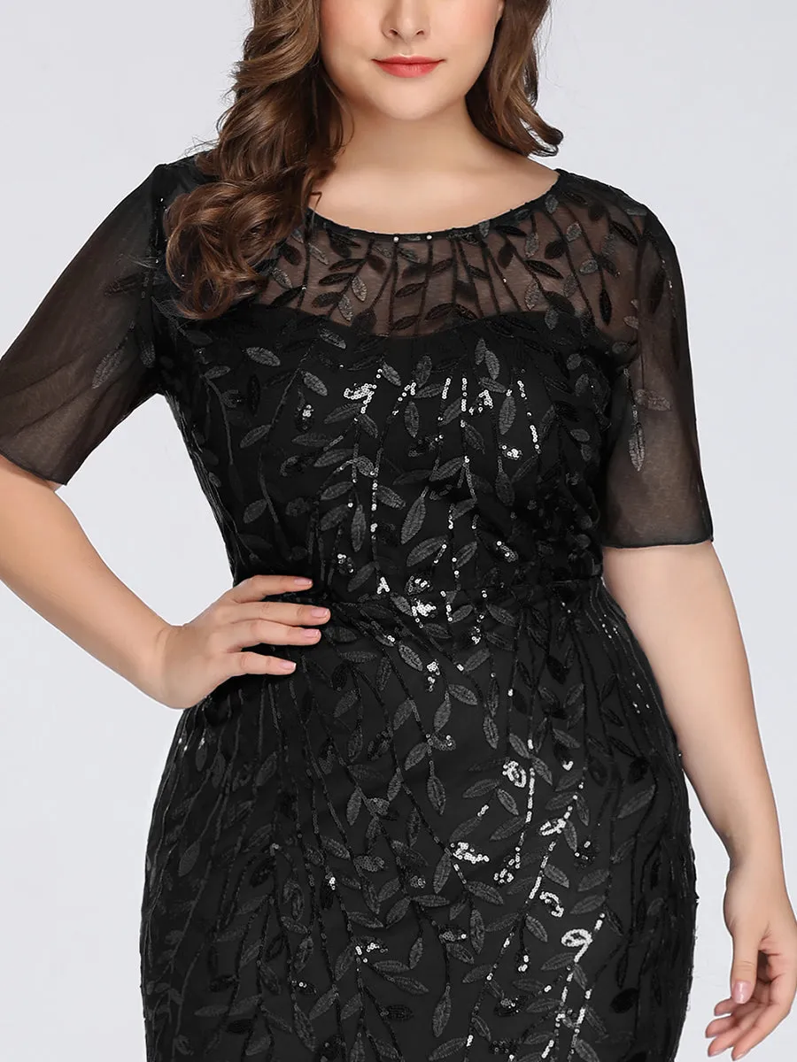 Plus Size Floral Sequin Print Fishtail Tulle Dresses for Party