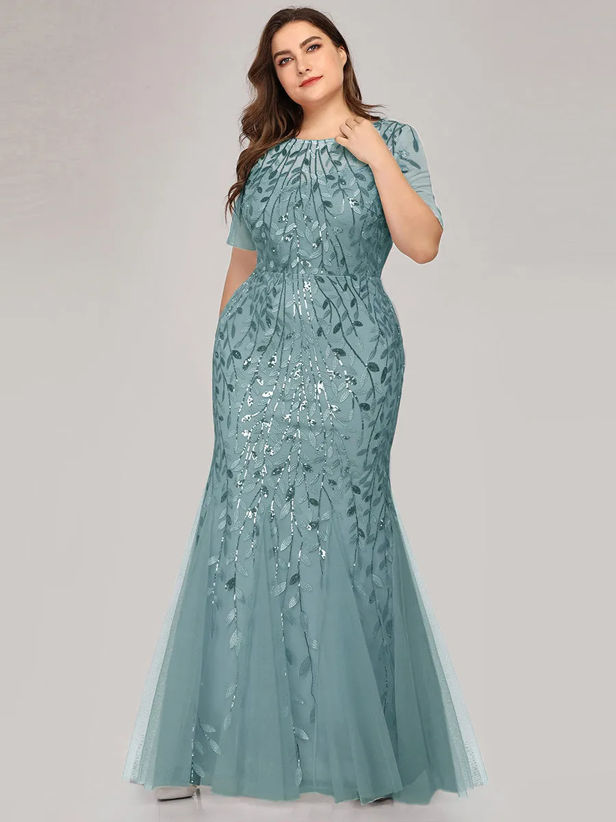 Plus Size Floral Sequin Print Fishtail Tulle Dresses for Party