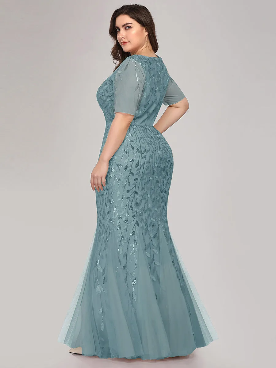 Plus Size Floral Sequin Print Fishtail Tulle Dresses for Party