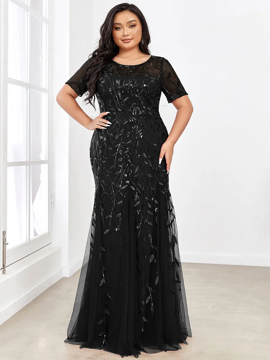 Plus Size Floral Sequin Print Fishtail Tulle Dresses for Party