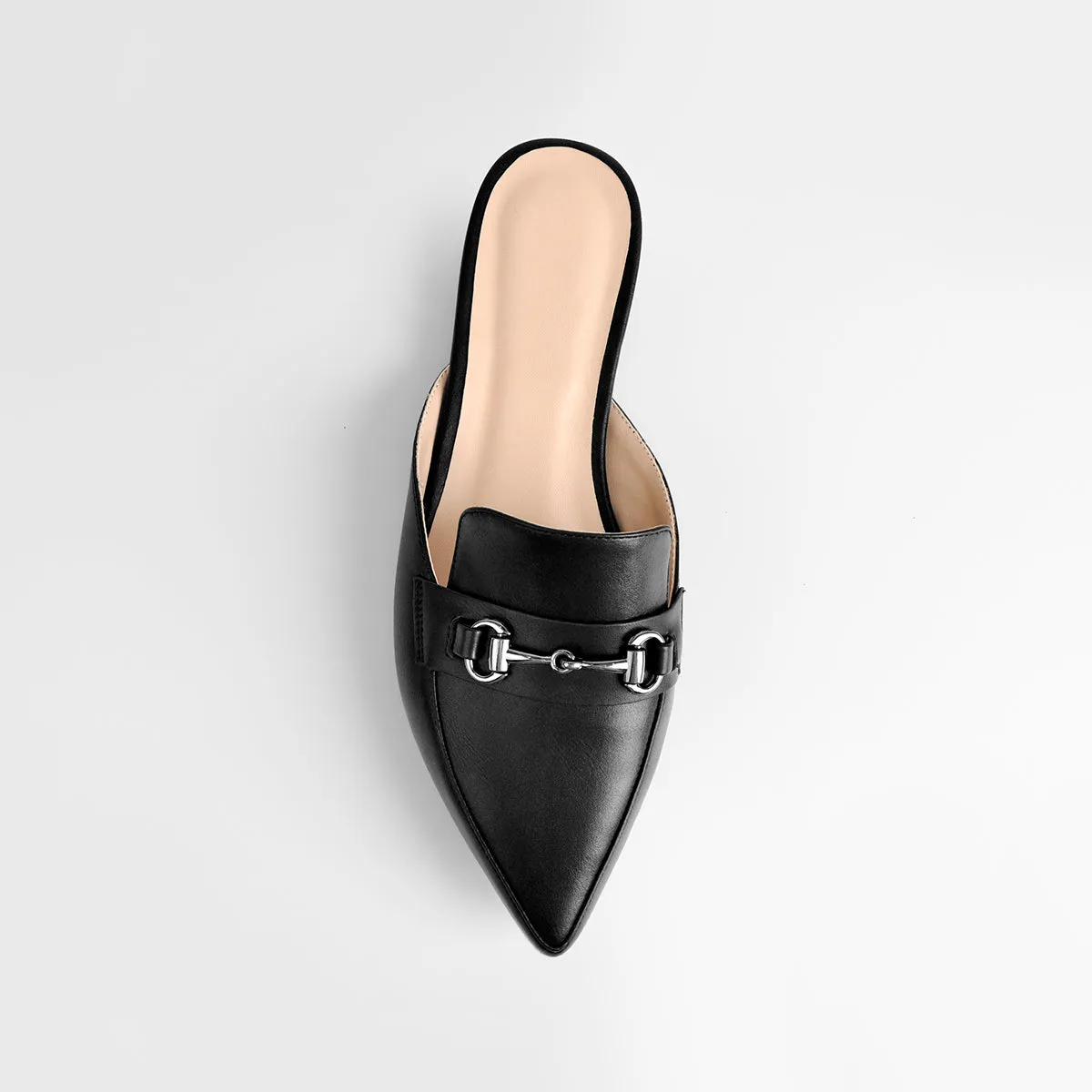 Pointed Toe Black Buckle Flats