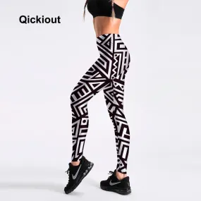 Qickitout Leggings Hot women's  boho hippie pants Sexy Black&white geometry casual work pants women Leggings women big size