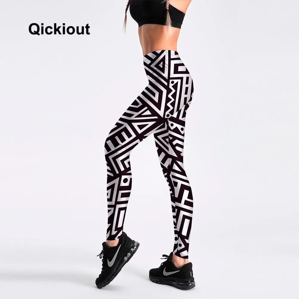 Qickitout Leggings Hot women's  boho hippie pants Sexy Black&white geometry casual work pants women Leggings women big size