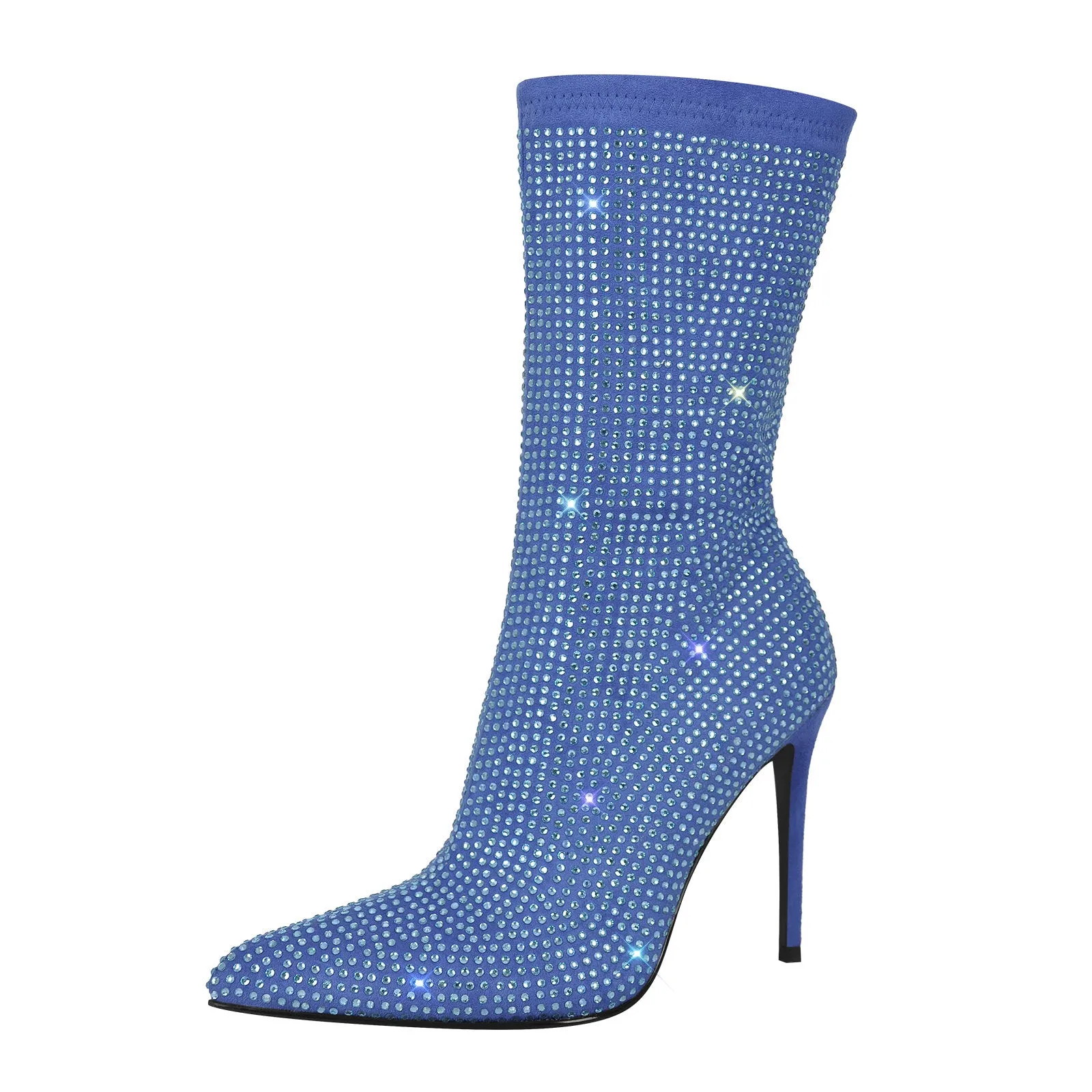 Rhinestone Pointed Toe High Heel Ankle Boots