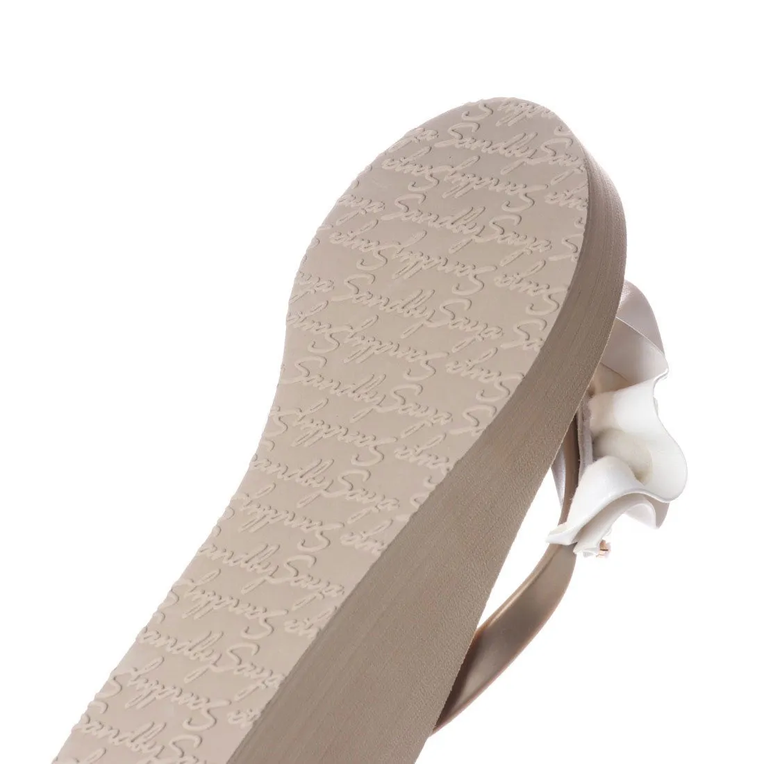 Ruffle rhinestone Rockaway White - Embroidered Mid Wedge Flip Flops