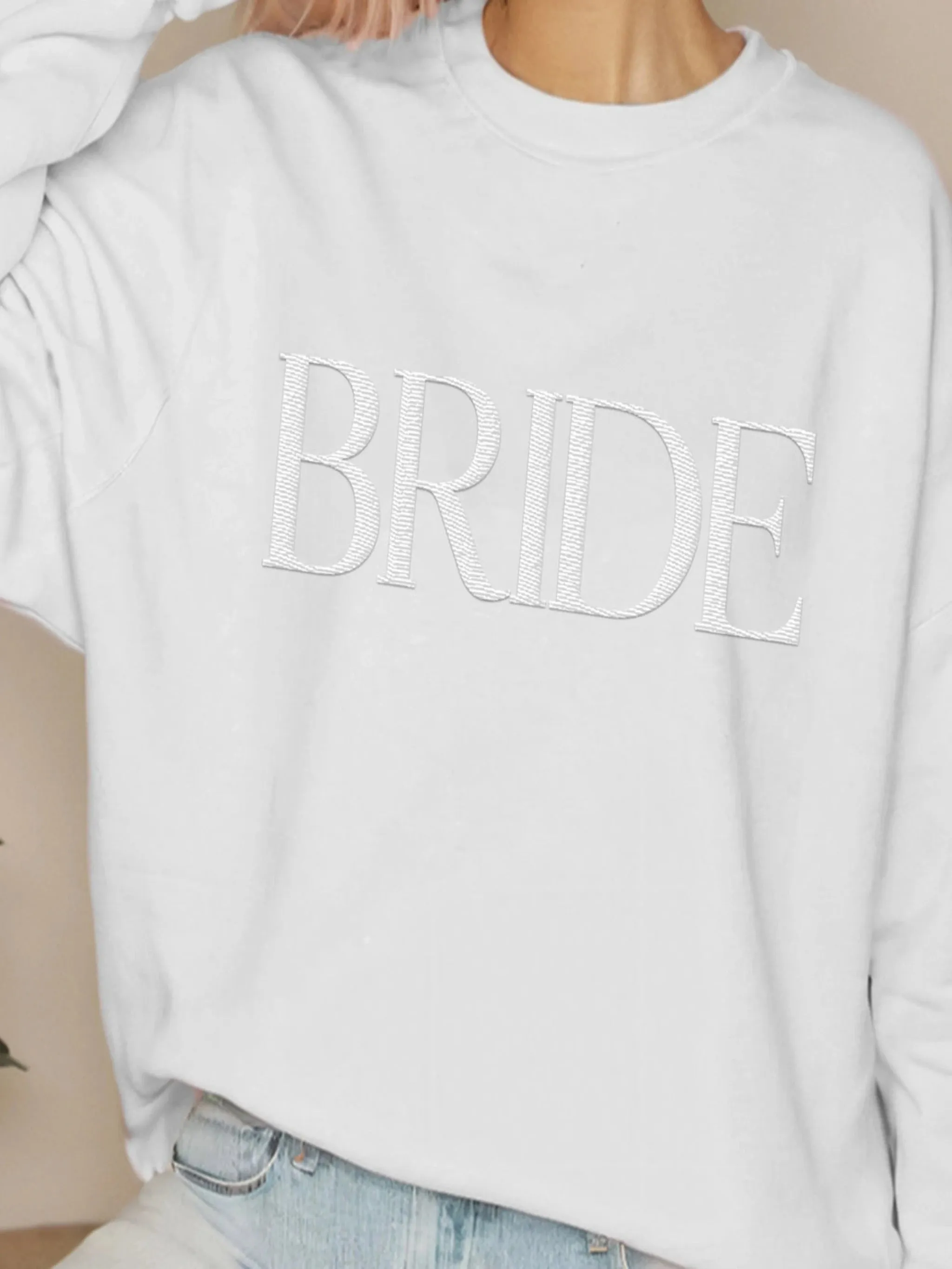 The Embroidered Bridal Crewneck - White