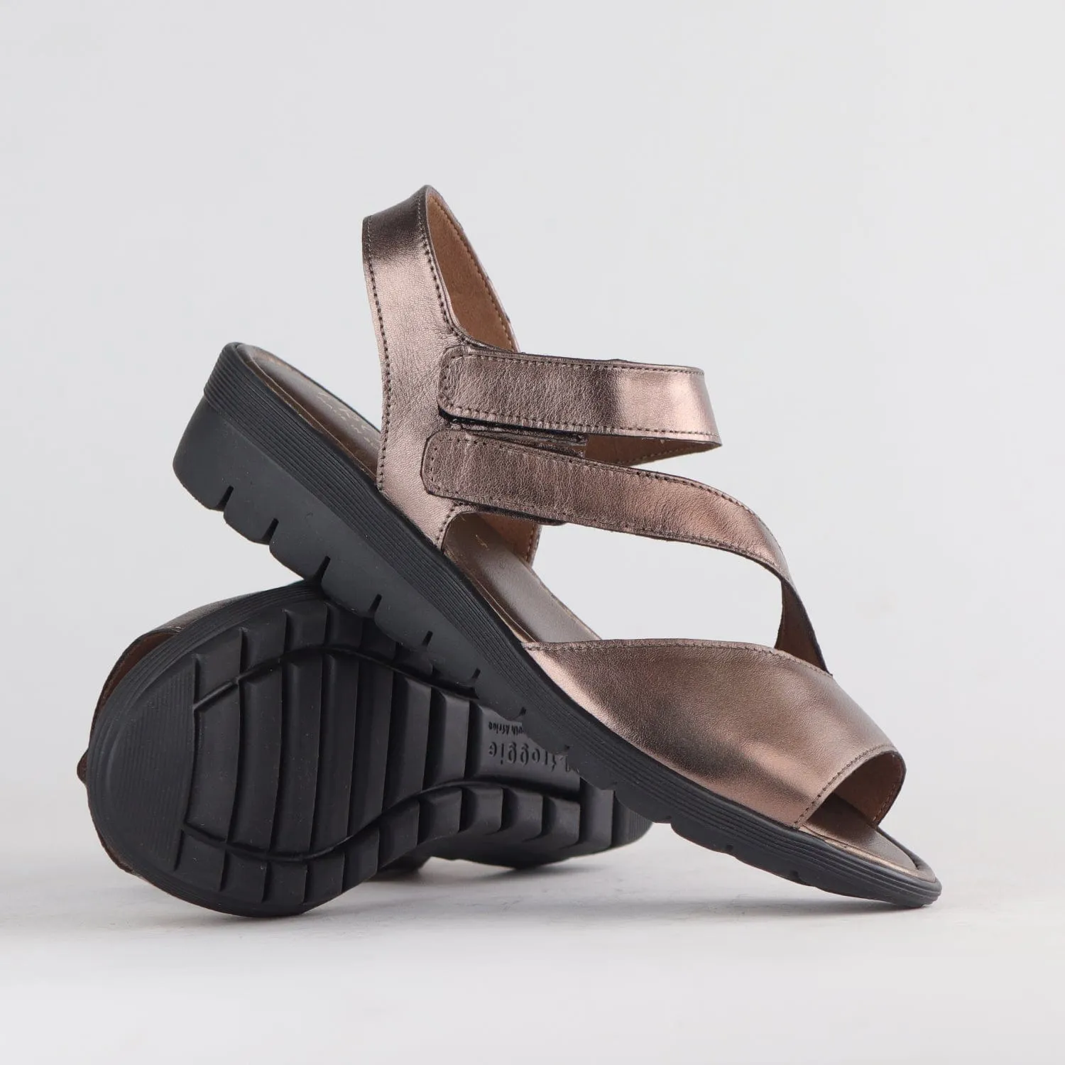 Velcro Sandal in Lead Metallic - 12538