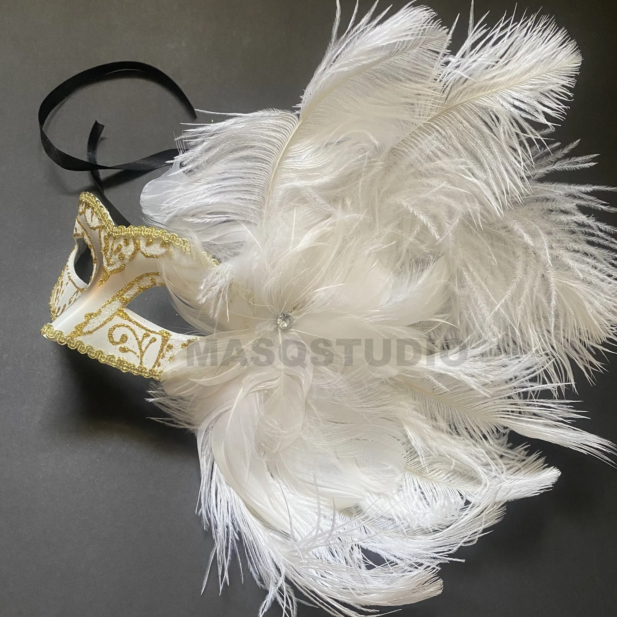 White Feather Mask Costume Carnival dress up Parade Birthday Dance Prom Eye Wear