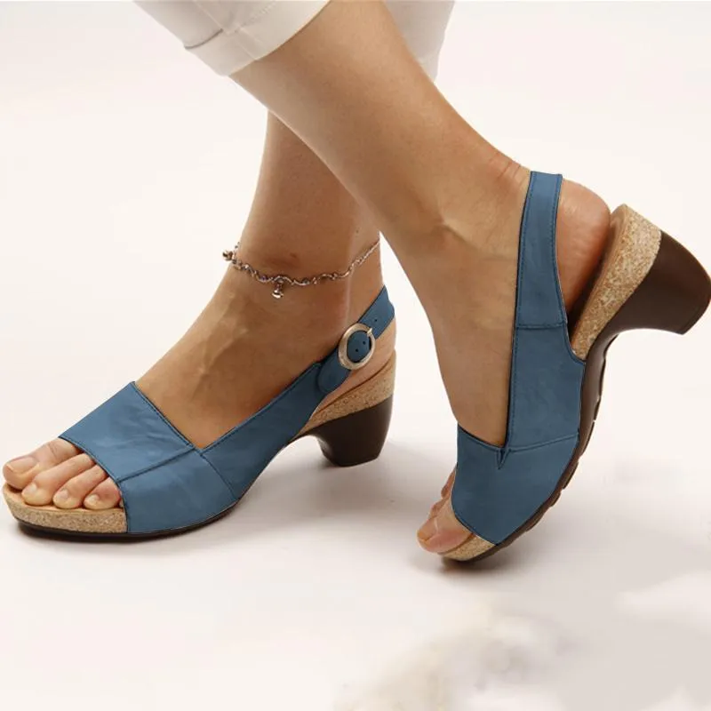 Women's Elegant Low Chunky Heel Comfy Sandals