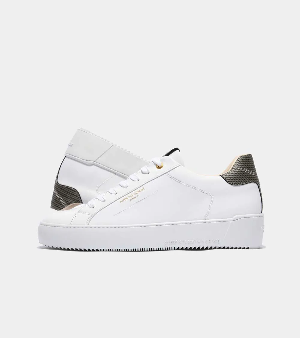 Sure! Here’s an optimized title for your e-commerce product:

Zuma Luxury White Leather Sneakers with Gold Carbon Fiber Detail - Model AHP211-38

This title adds descriptive modifiers that highlight the luxury aspect, the style (sneakers), and the materials involved.